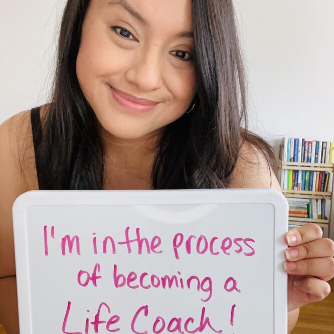 A woman announcing she is becoming a life coach